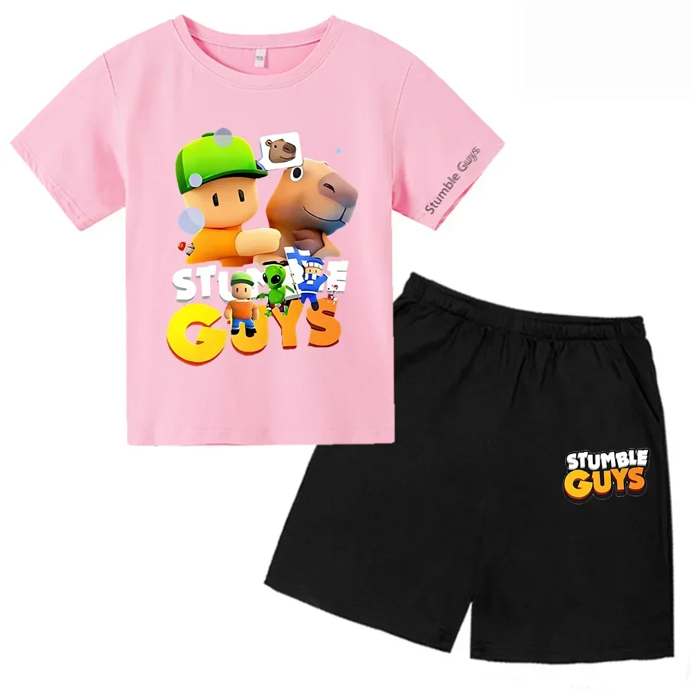 2024 New Stumble Guys TShirt Set Boys Cartoon Banana Casual Short Sleeve Tops Kids Girls Clothes Games T-Shirts Y2k Teen Tops