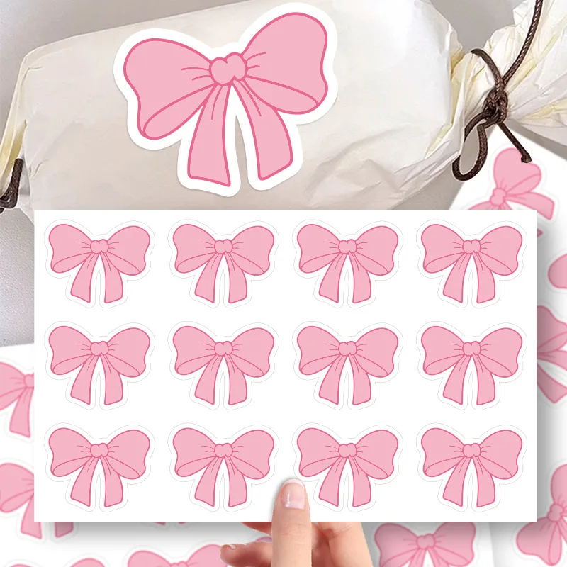 5Zhang60Pink Bow Sticker，Gift Packaging Sealing Stickers Gift Decoration Stickers Water Cup Notebook ScrapbookDIYSticker