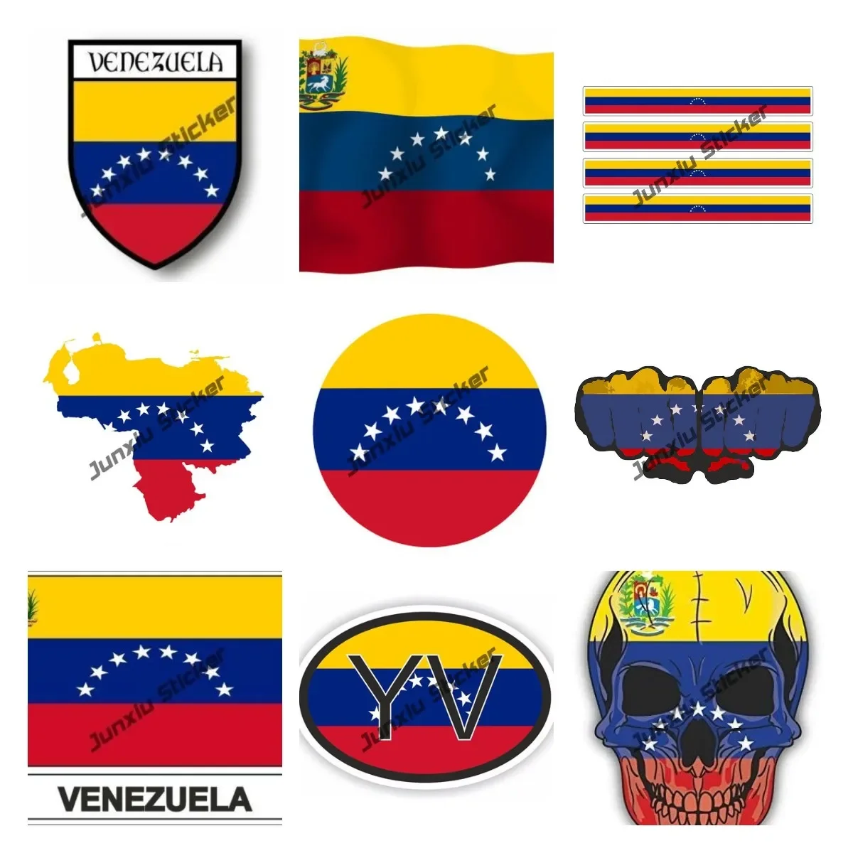 Venezuela Flag with Skull Vinyl Decal Venezuela Map Country Code Car Accessories Venezuela Oval Flag Window Decal Car Sticker