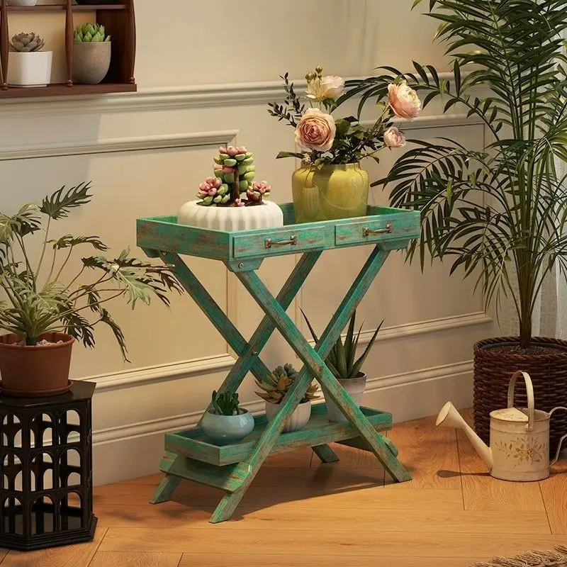 

American, Retro, Old, Solid Wood, Tray, Flower Stand, Balcony, Ground, Pastoral, Shelf, Multi-layer, Plant Flower Stand