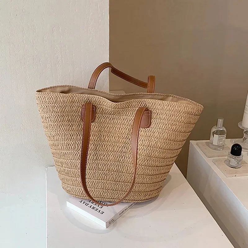 

Women's Large Capacity Shoulder Bag Summer Straw Woven Basket Handbag Fashion Female Luxury Designer Beach Bag Bali Shopper Tote
