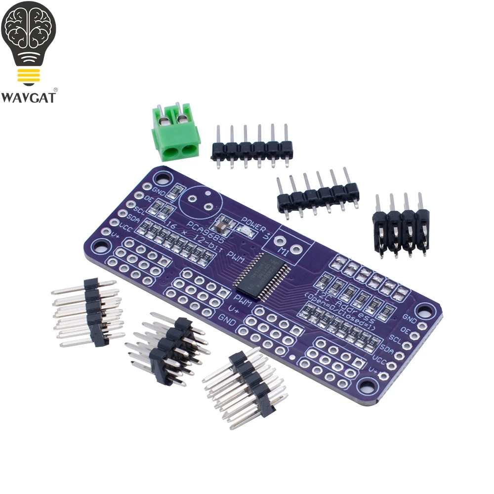WAVGAT MCU-PCA9685 16 Channel 12-bit PWM/Servo Driver PWM Servo Controller Module Interface Shield Module PCA9685