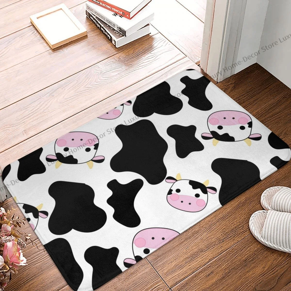 Anti-Slip Doormat Bath Mat Small Cow Floor Carpet Entrance Door Rug Indoor Decor