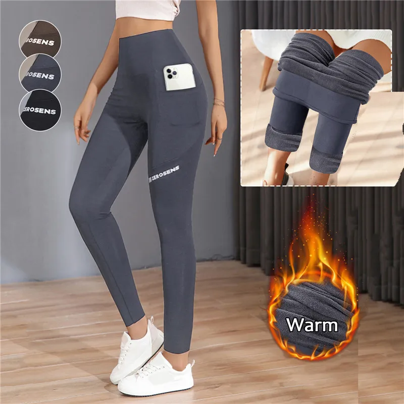 Autunno inverno caldo Leggings donna sport termici tightsaddensare in pile palestra allenamento pantaloni pantaloni Yoga con tasca abbigliamento Fitness