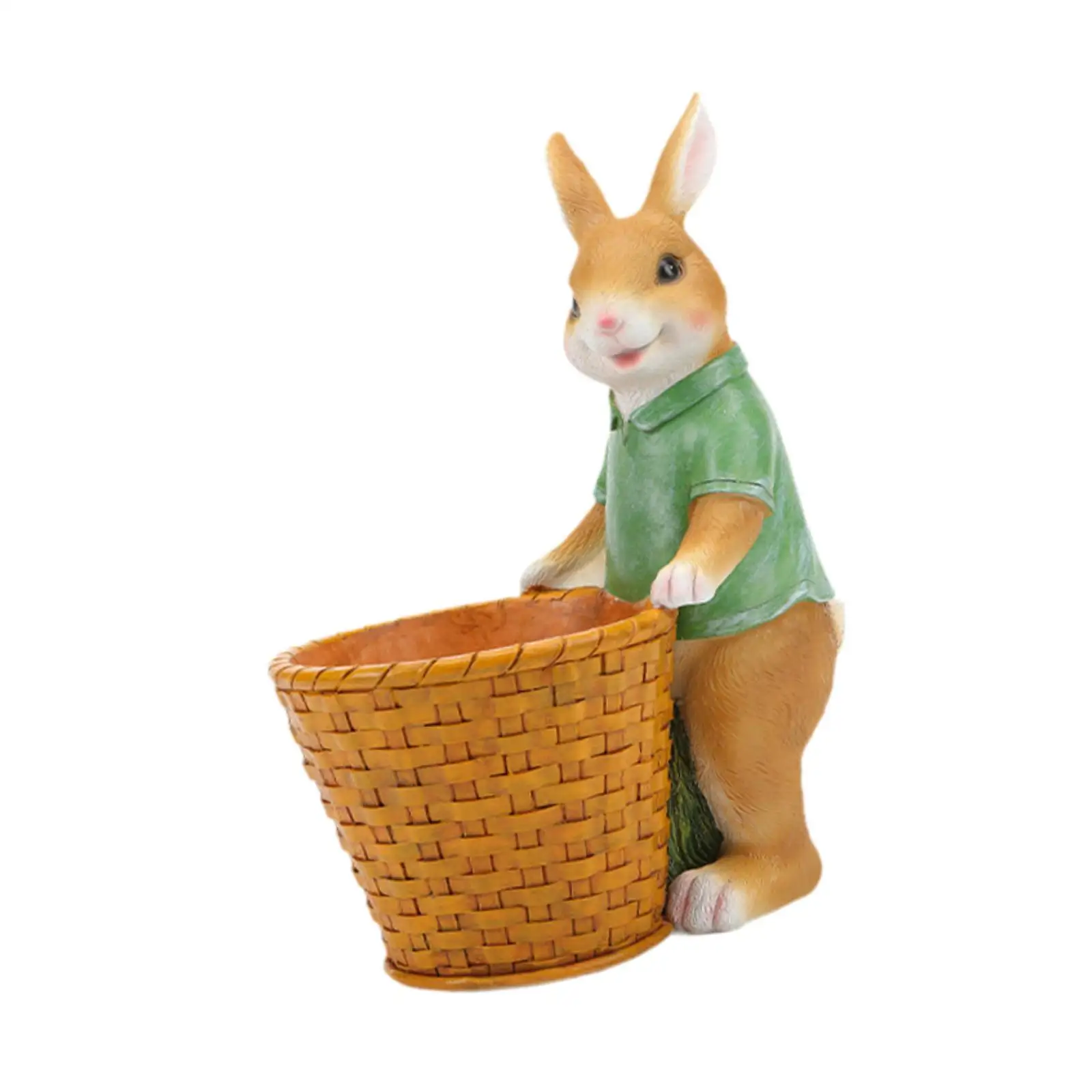 Resin Rabbit with Basket Flowerpot Garden Succulent Pot Farmhouse Plant Pot