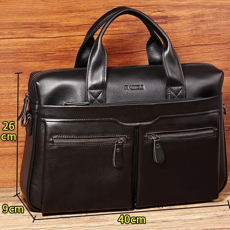

Cow Genuine Leather Bussiness Briefcases Black for Men Luxury Handbags Laptop Briefcase Bags 16 Inch Office Computer Bag