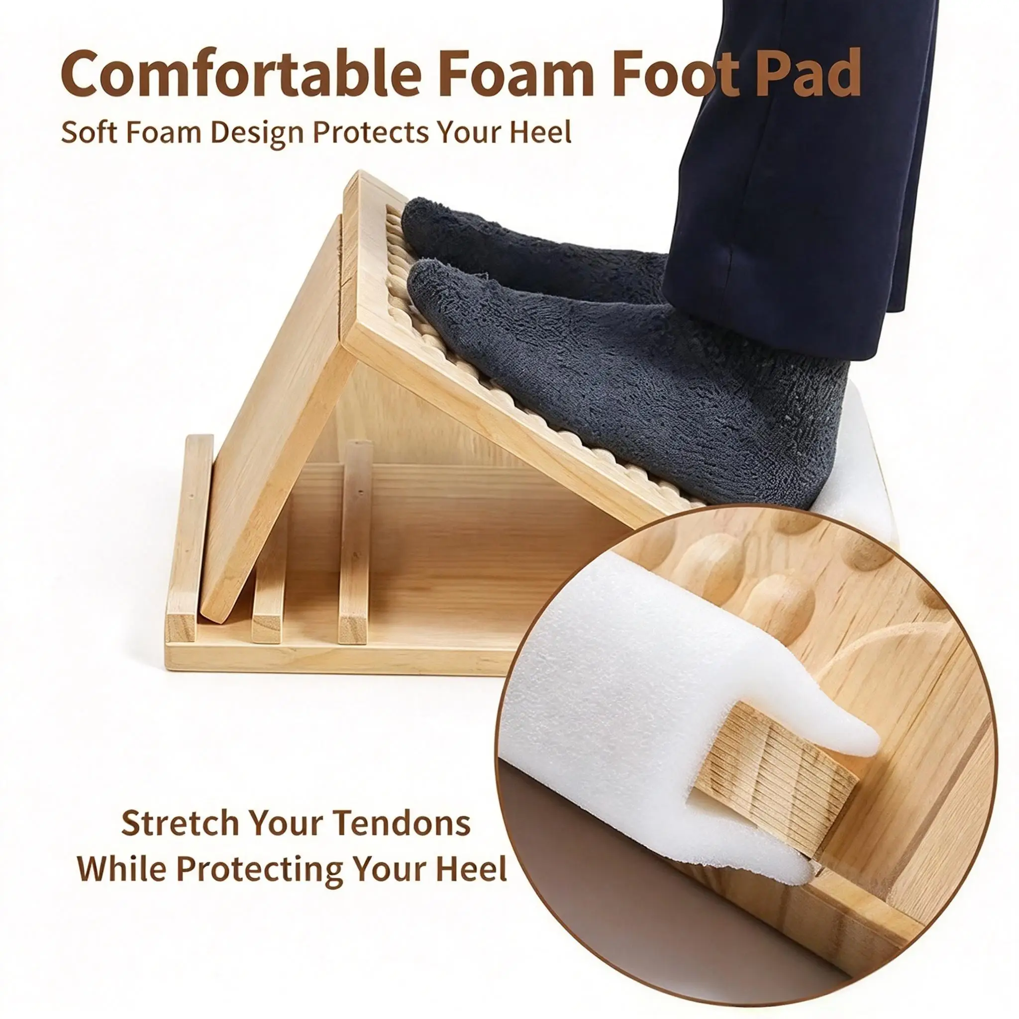Wooden Calf Stretch Board Adjustable Angles Non‑Slip Foot Stretching Inclined Board Dot Sole Massager for Leg Muscle Relaxation