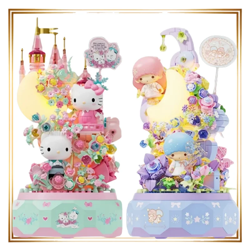 

Аниме мультфильм Sanrio Hellokitty Little Twin Stars музыкальная шкатулка строительные блоки украшения игрушки лунный свет общество подарки на день рождения