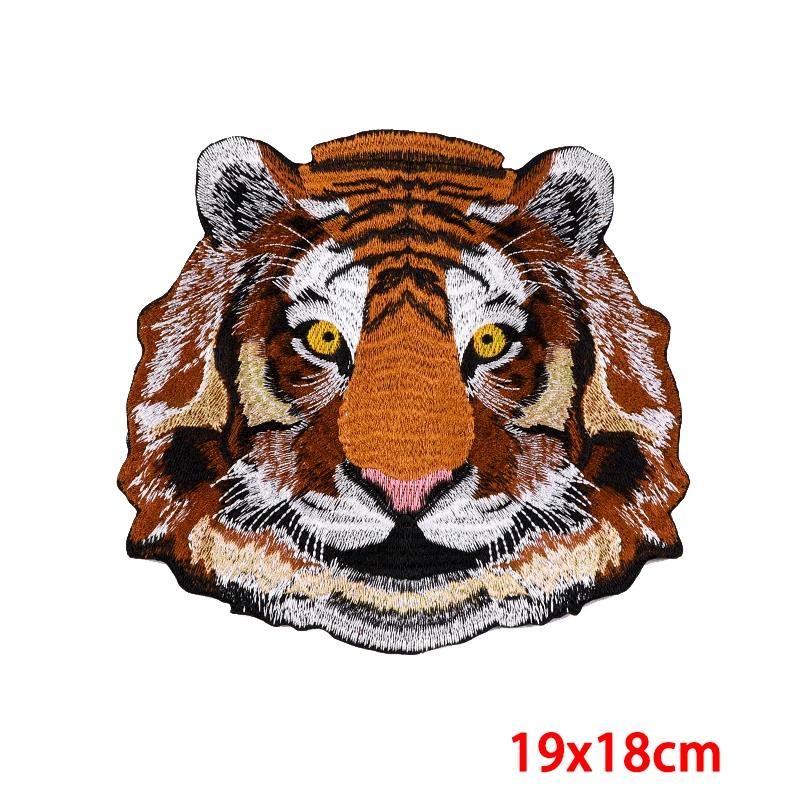 Punk Large Patch Tiger Embroidery Patches For Clothing Motorcycle Biker Iron On Patches On Clothes Jacket Back Sewing Patch DIY