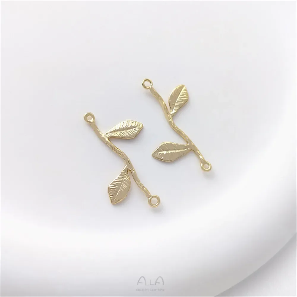 14K Gold-coated Double Hanging Branches Rose Green Zirconium Leaves Diy Bracelet Hanging Earrings Tassel Pendant Accessories