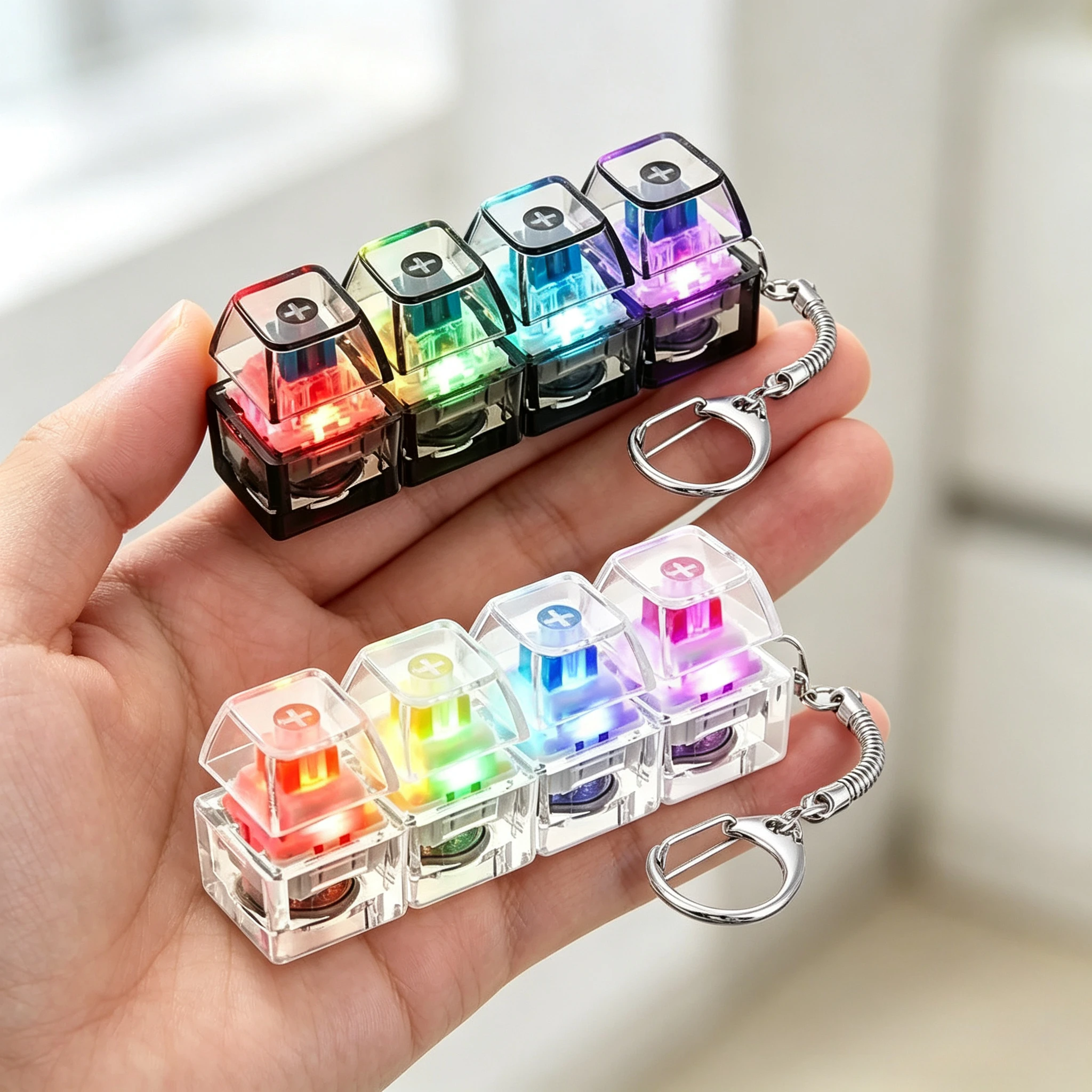 1-2pcs Light Up Keyboard Keychain Stress Relief Clickable LED Button Toy for People with Anxiety Office Desk Accessory