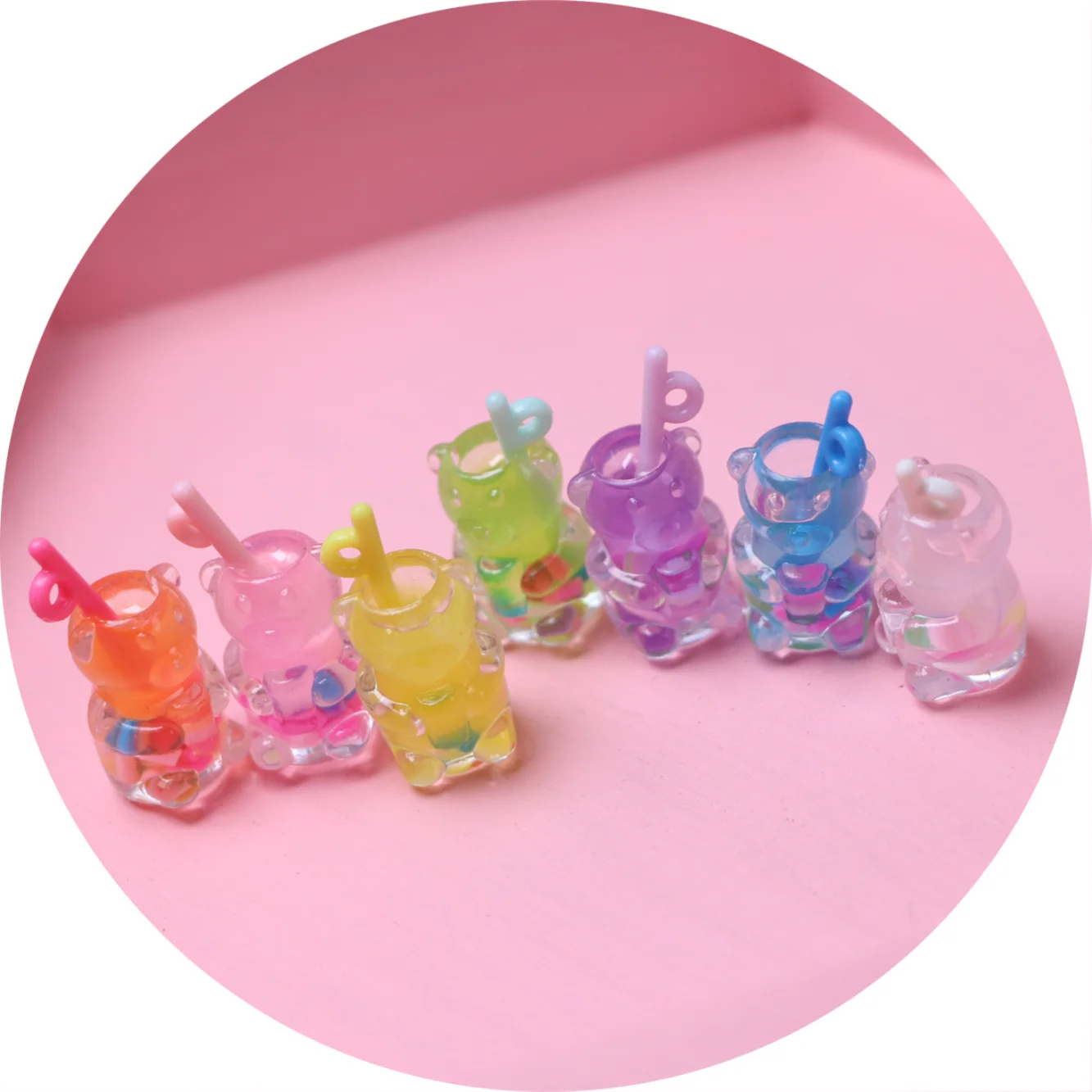 Kawaii Resin Cartoon Bear Sippy Cups Cabochon Fruit Juice Cup Bottle Charms For Jewelry DIY Earrings Necklace Key Chain Making