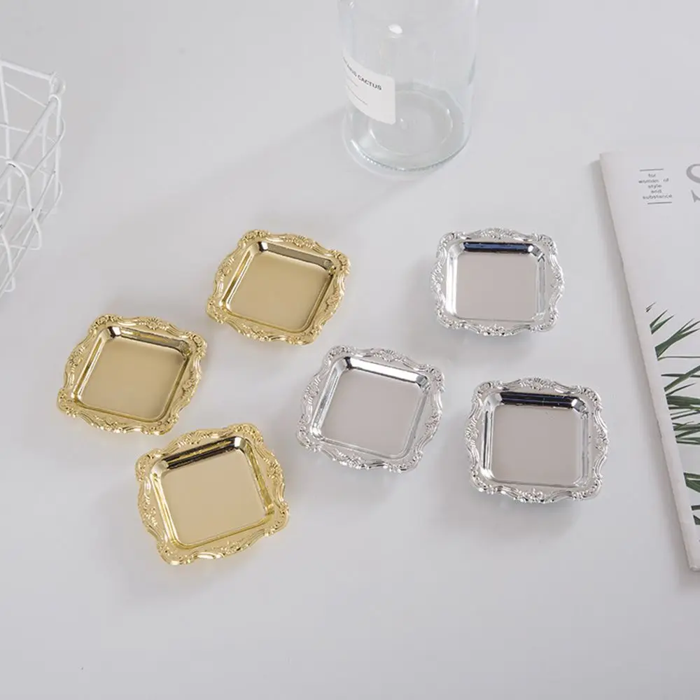 10PCS Gold Storage Mini Plastic Tray Silver Cookies Cake Food Fruit Plate Jewelry Display Party Sushi Plate For Doll Home Decor