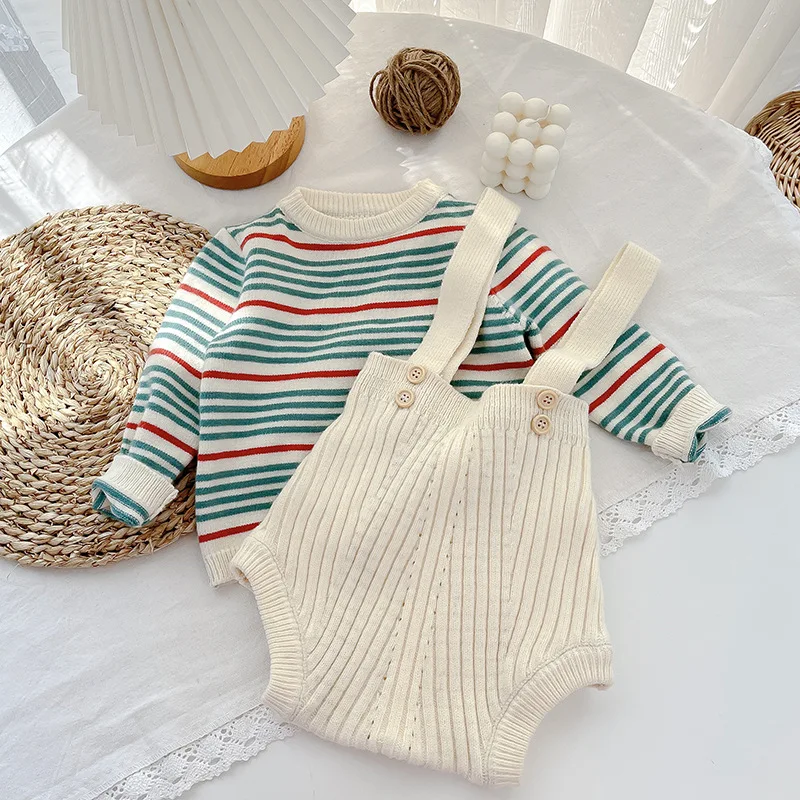 

2024 Autumn New Baby Colorful Striped Sweater Long Sleeve Infant Boy Girl Casual Knitted Pullover Newborn Toddler Warm Tops