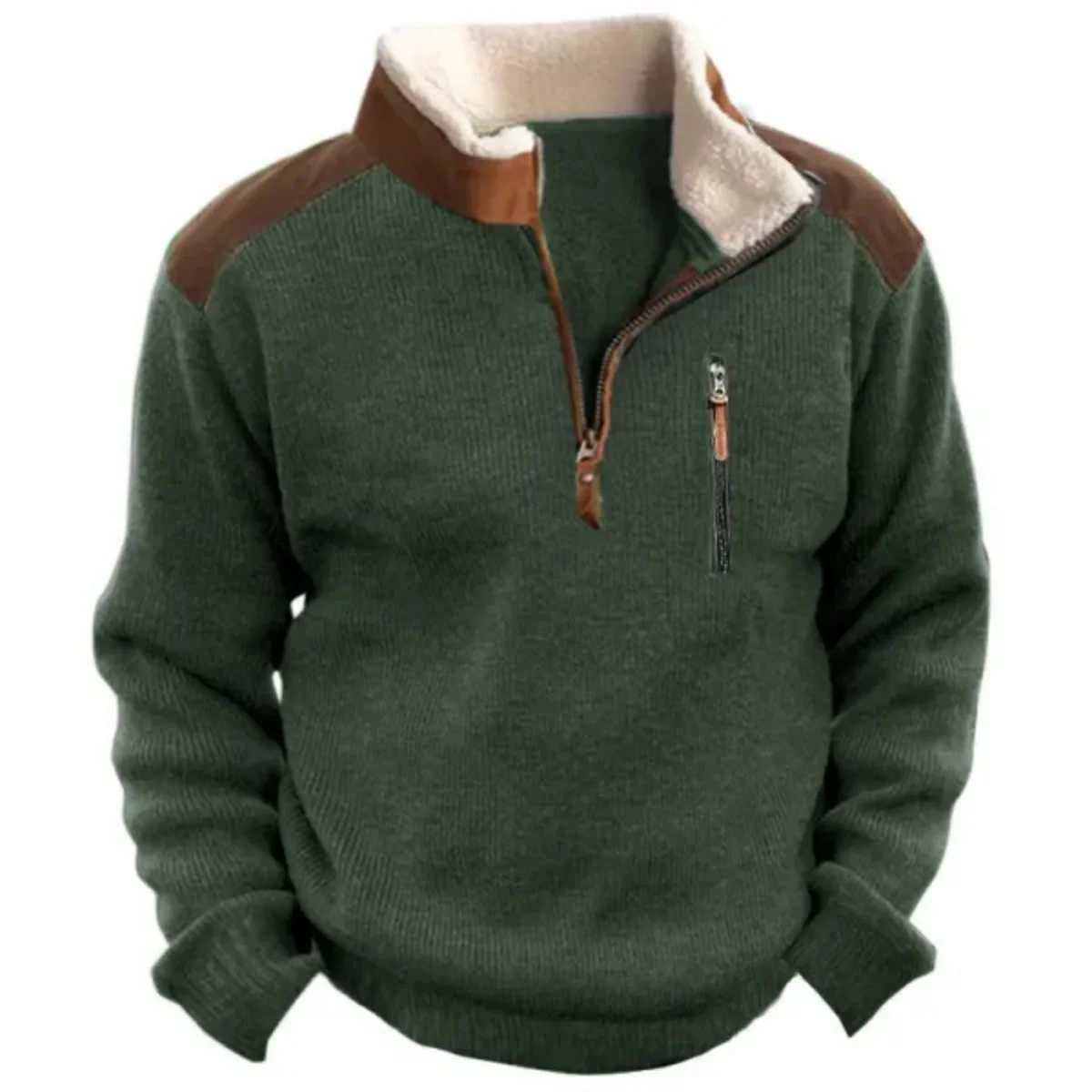 

New men's half-zip thermal sweater with casual lapel and multi-color design clothing