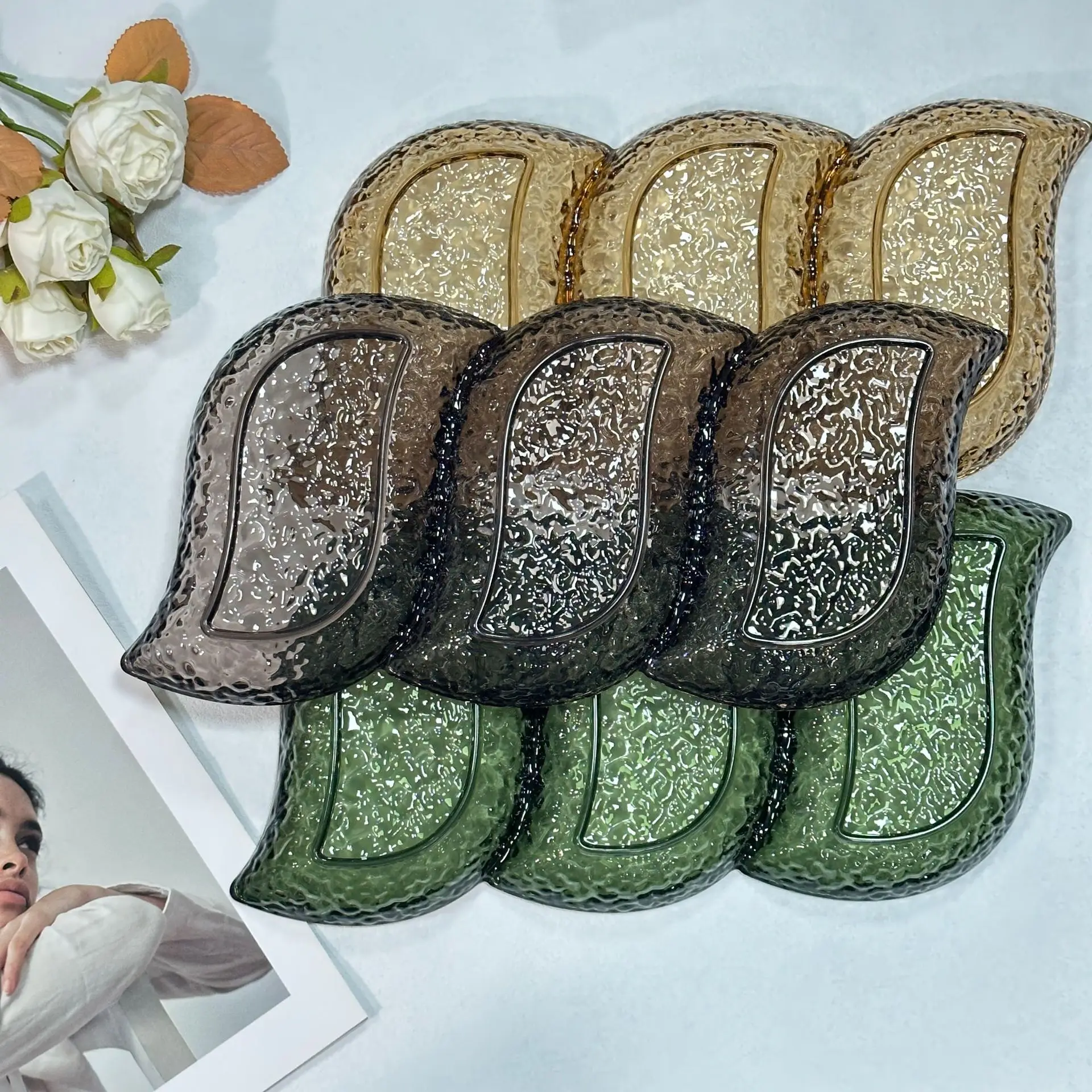 Three Leaf Grid Fruit Tray,Simple and High-end Snack Pastry,Nut Dessert Storage Box,Dry Fruit Tray for Hotel and Home Use Plates