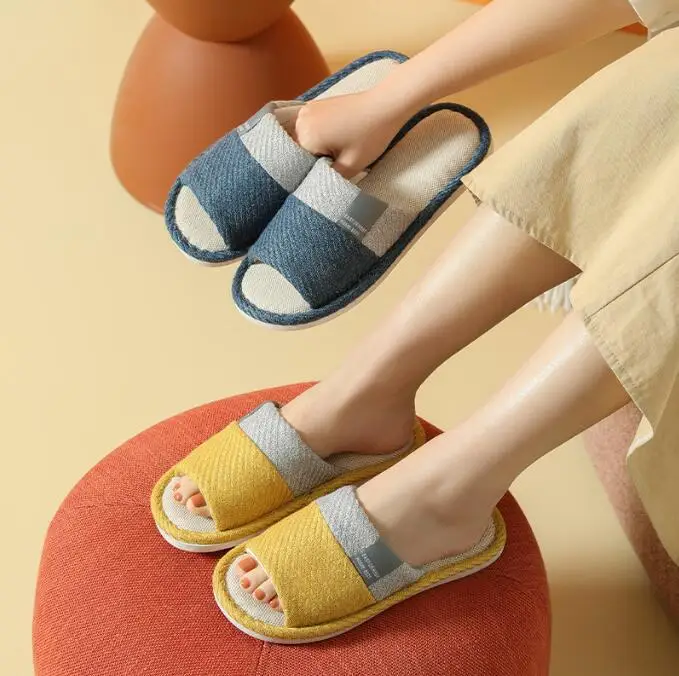 New Linen Home Indoor Slippers Floor Flat Shoes Spring Autumn Flip Flops Unisex Cotton Slides Comfortable Zapatillas