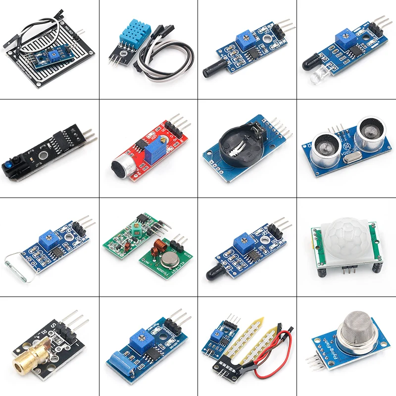 

16pcs/lot Raspberry pi 2 3 the sensor module package HC-SR04 501 DHT11 DS3231 KY-008 Sound Rain Soil sensor for arduino kit