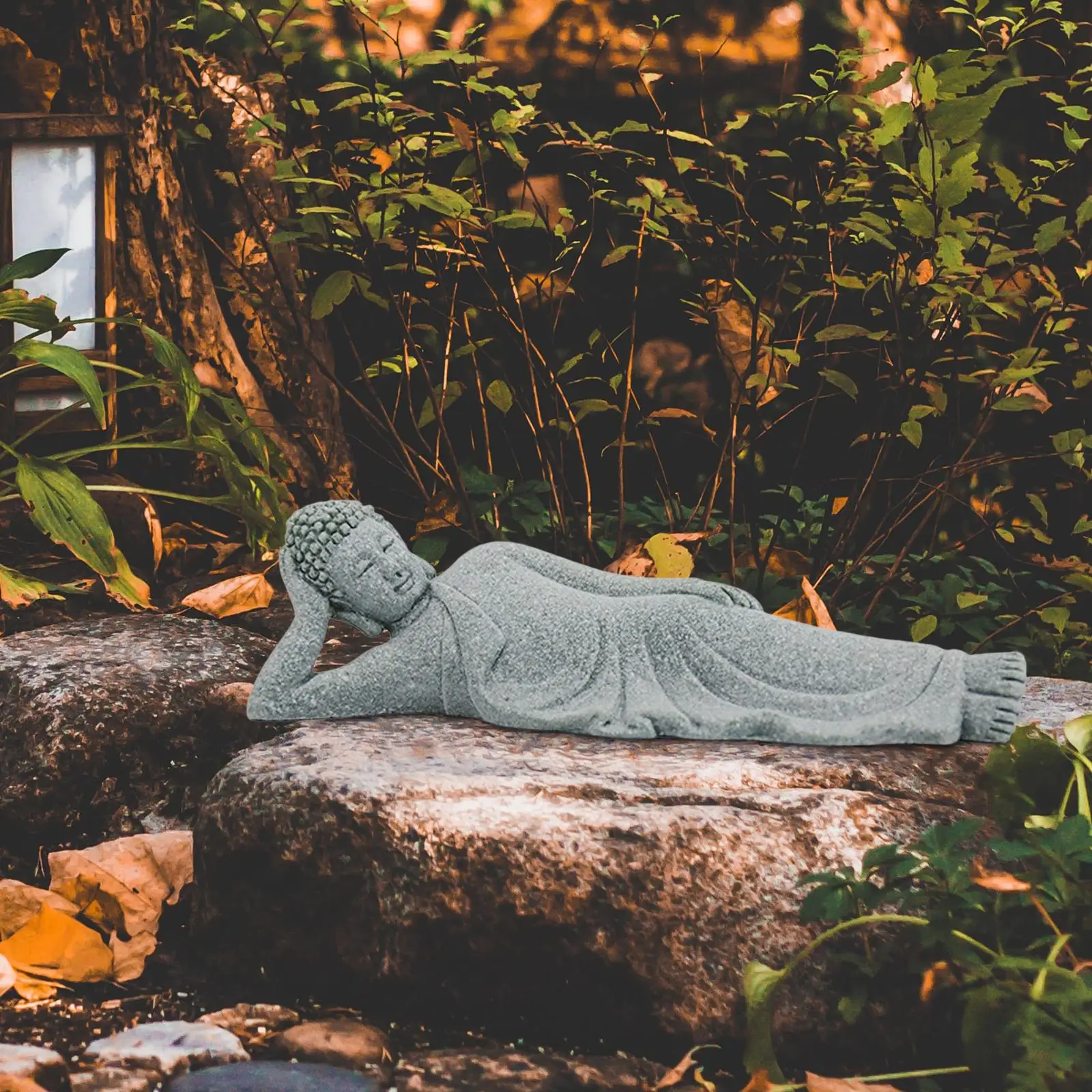 Buddha Statue Resin Collectible Sandstone Ornament for Outdoor Fairies Garden Tabletop Living Decor