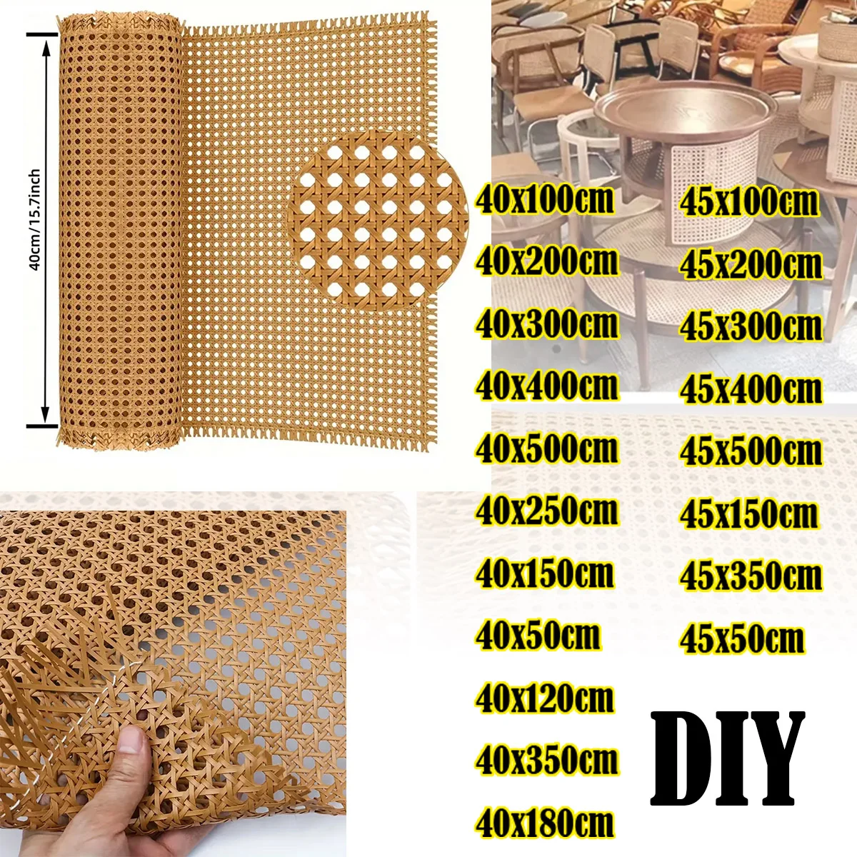 Plastic Rattan Webbing Roll, Handwoven Synthetic Poly Rattan, Faux Cane Mesh-Open Weave, for DIY Home Decor Projects