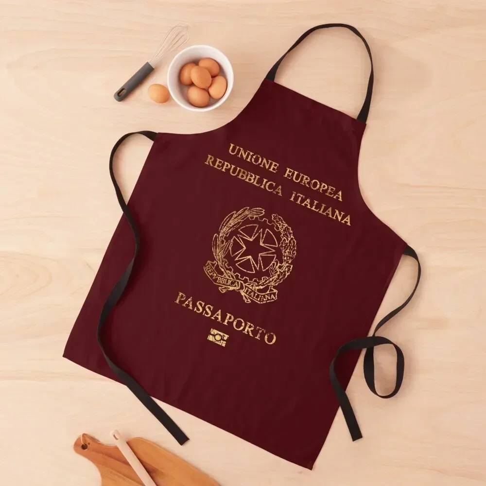 

Italian Passport - Vintage Gold Apron Customizable Woman Kitchen Apron