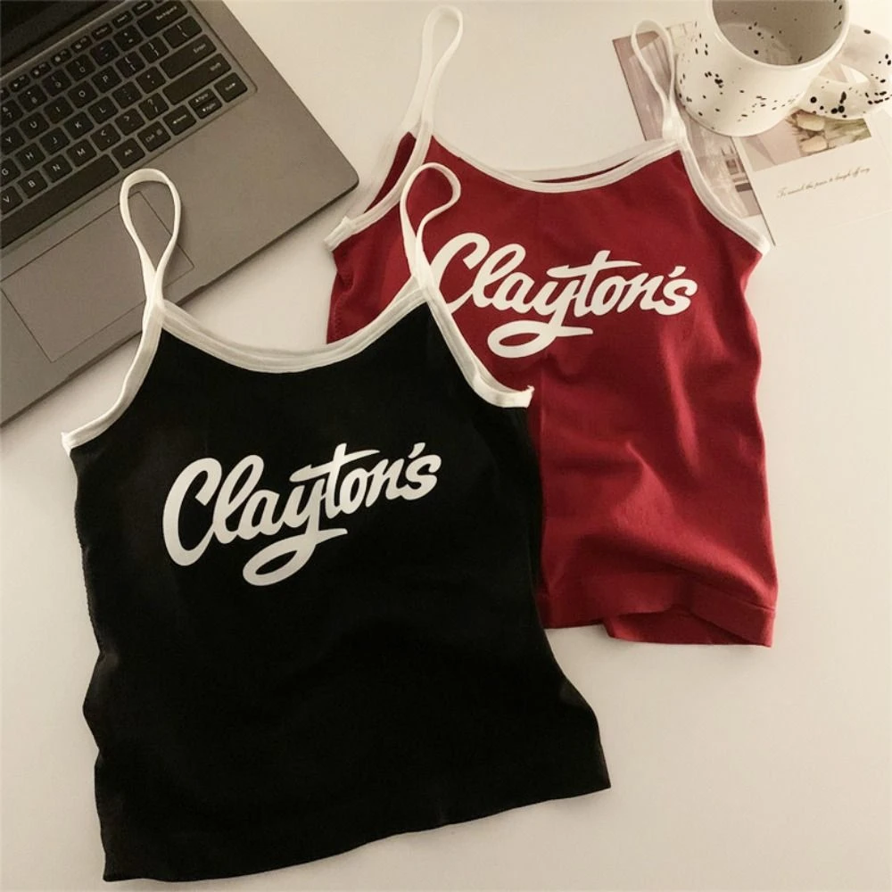 Ins with Pads Letter Printed Tank Top Bralette Camisole Women Y2K Crop Tops Slim Fit Vest Lady