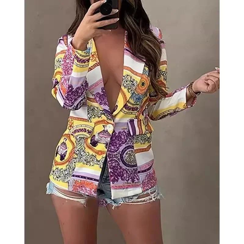 Long sleeved fashionable and sexy printed suit jacket top  fashionable trend versatile and practical wear