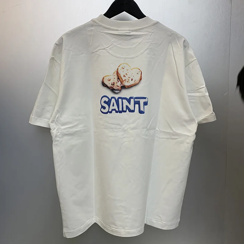 Heavy Fabric Cotton Casual Fashion White Saint Is Life T Shirt Men Women Couple Love Biscuit Printing T-Shirt Short Sleeve Tee