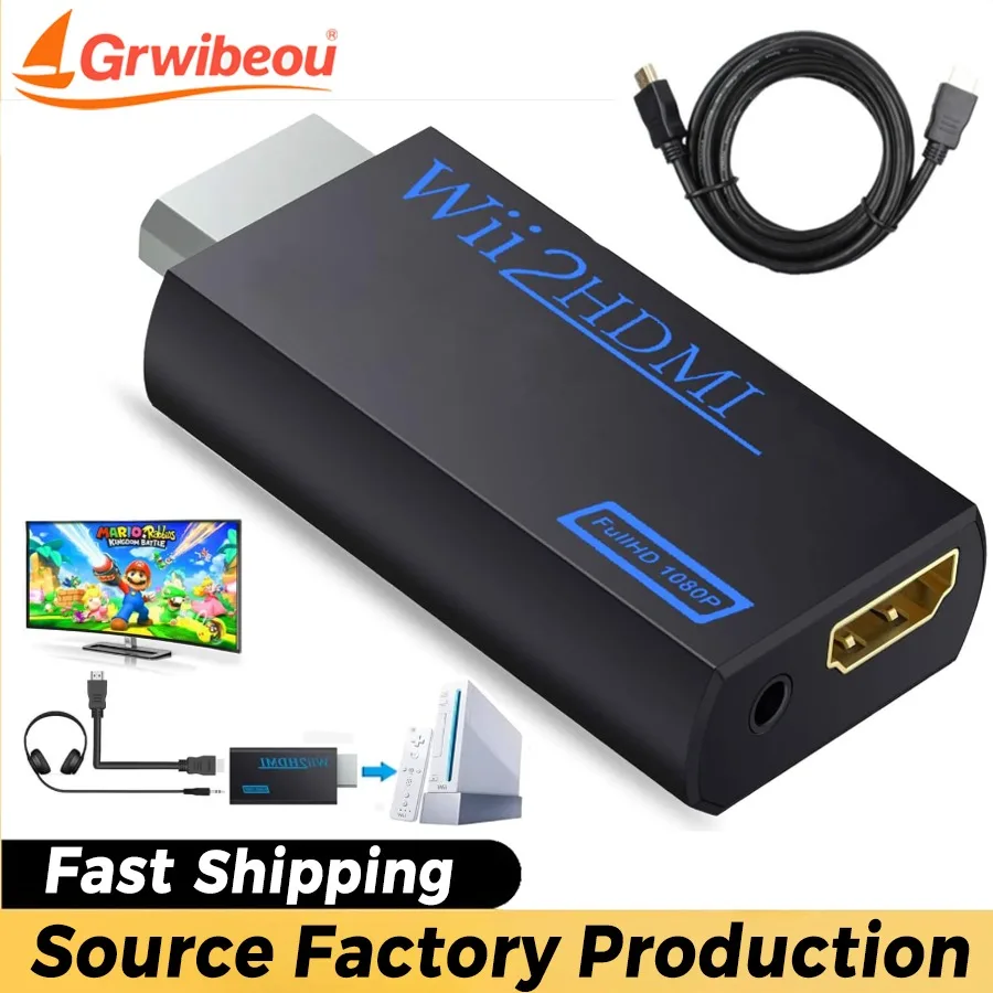 Grwibeou WII To HDMI-compatible Converter Full HD 1080P WII To HD Adapter 3.5mm Audio for PC HDTV Monitor Display with HD Cable