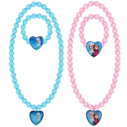 Disney-Juego de collar y pulsera con dibujos animados de Frozen para niños, accesorios de Anna para niñas, regalo en forma de corazón