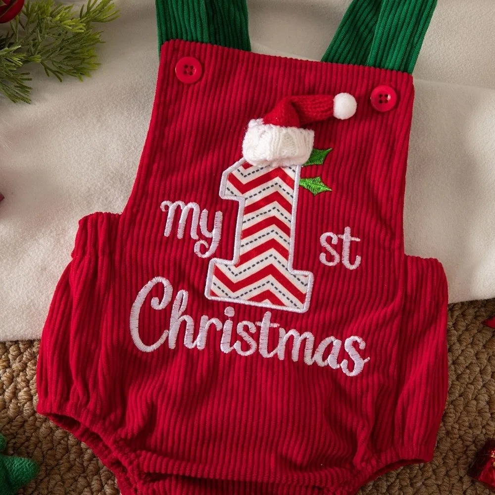 Letter Embroidery Baby Bodysuit Overalls My First Sleeveless Christmas Toddler Clothes Corduroy Baby Romper Jumpsuit