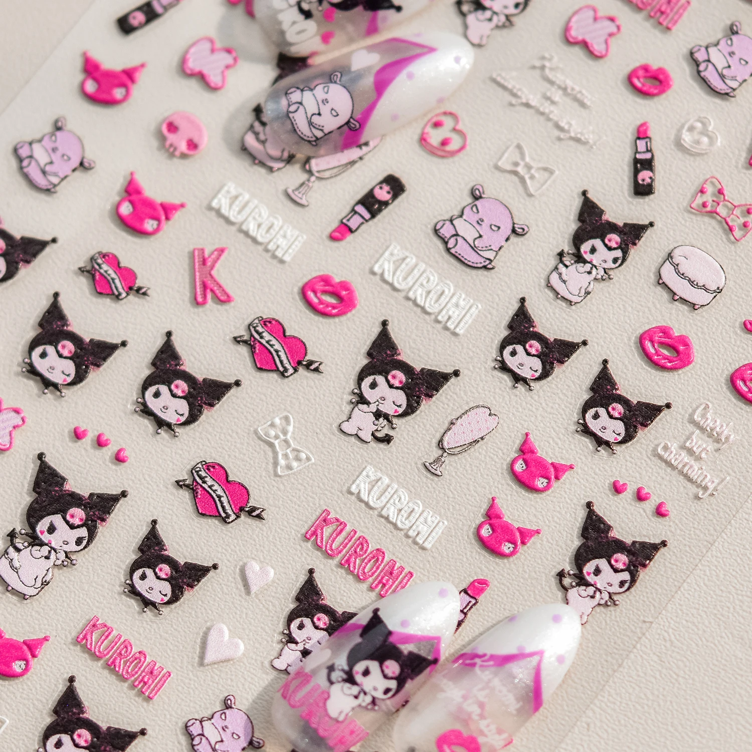 1PCS 5D Vivid Print Sanrio Series Nail Stickers Kawaii Kuromi Nail Art Accessories Portable Cute Casual Picnic Style Stickers