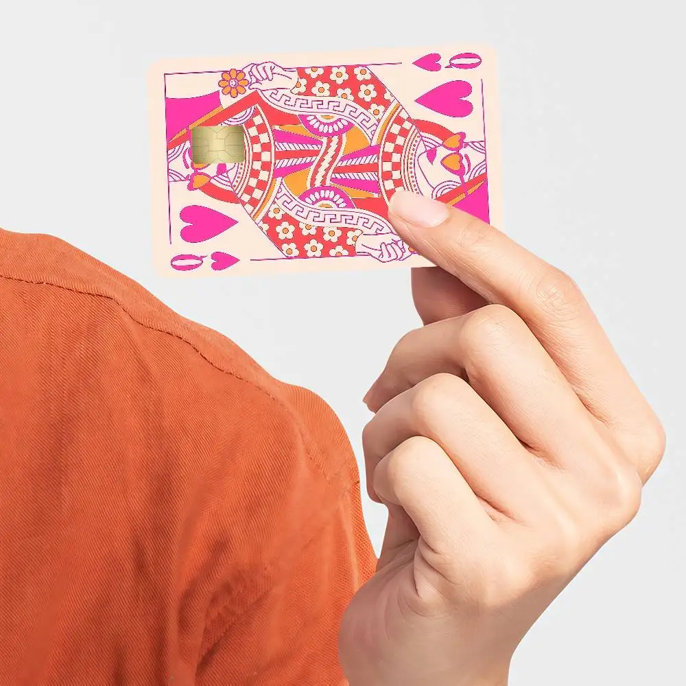 Pink & Orange Queen of Hearts Credit Card Debit Card Waterproof Sticker Bank Bus Card Protective Film Sticker