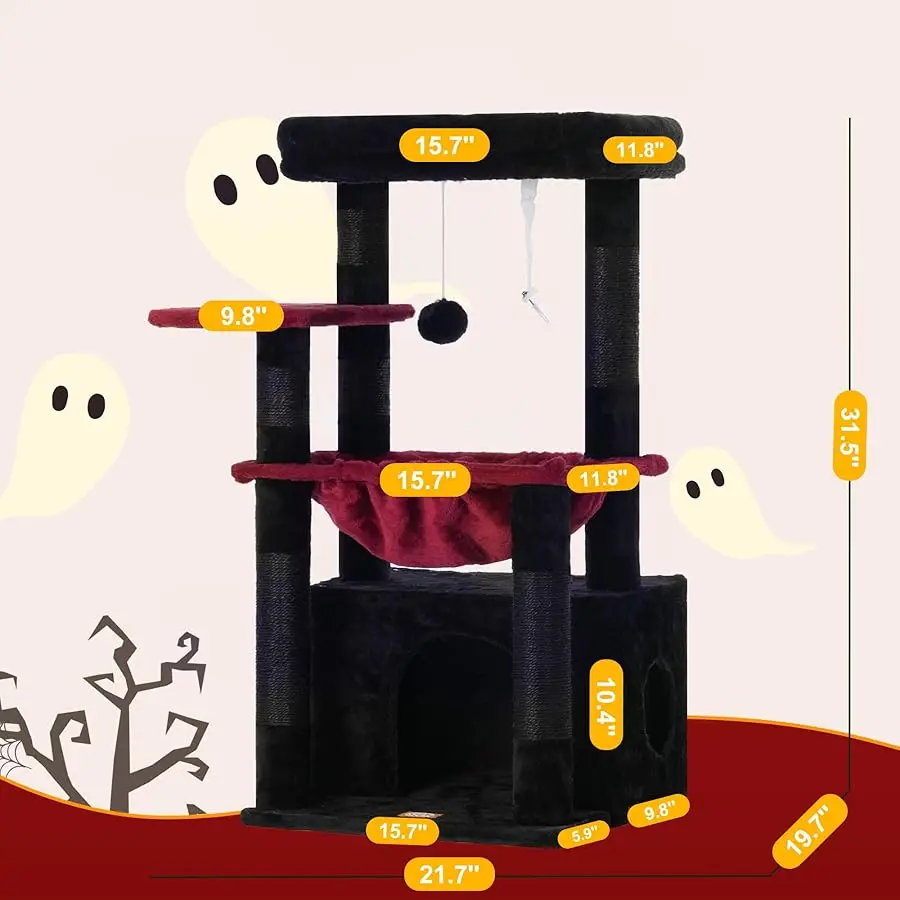 شجرة القطط Heybly، برج القطط مع سلة قطط ناعمة كبيرة، شقة قطط مع كهف سرير واسع مع مساحة مخفية، مغطاة بالسيزال
