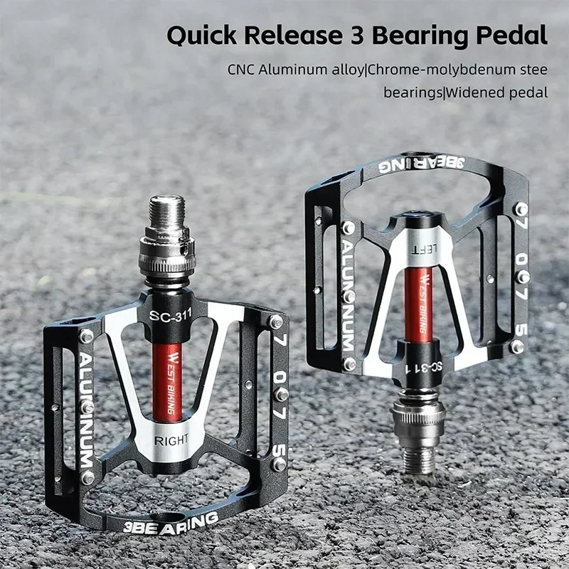 WEST BIKING Bicycle Quick Release Pedals 3 Bearings 7075 Aluminum Alloy MTB Ultralight Pedals Cruisers Bike Folding Bike Pedals