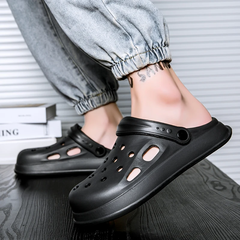 Men's Perforated Slippers for Summer, Thick-Soled Non-Slip Sandals for Outdoor Use, Indoor and Outdoor Garden Shoes