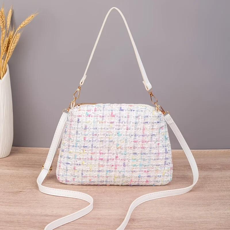 French Style Colorful Checkered Handbag, Daily Commute Multi‑way Mini Bag