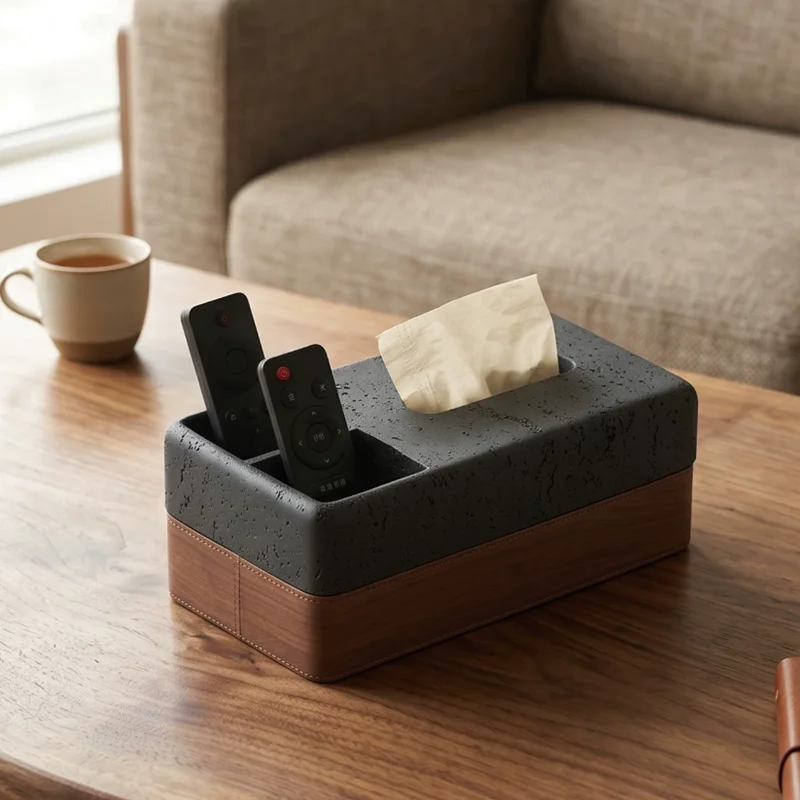 Sandstone Cave Stone Tissue Box, Leather Decorative Tissue Box, Napkin Holder, Living Room Desktop Tissue Storage Box, Organizer