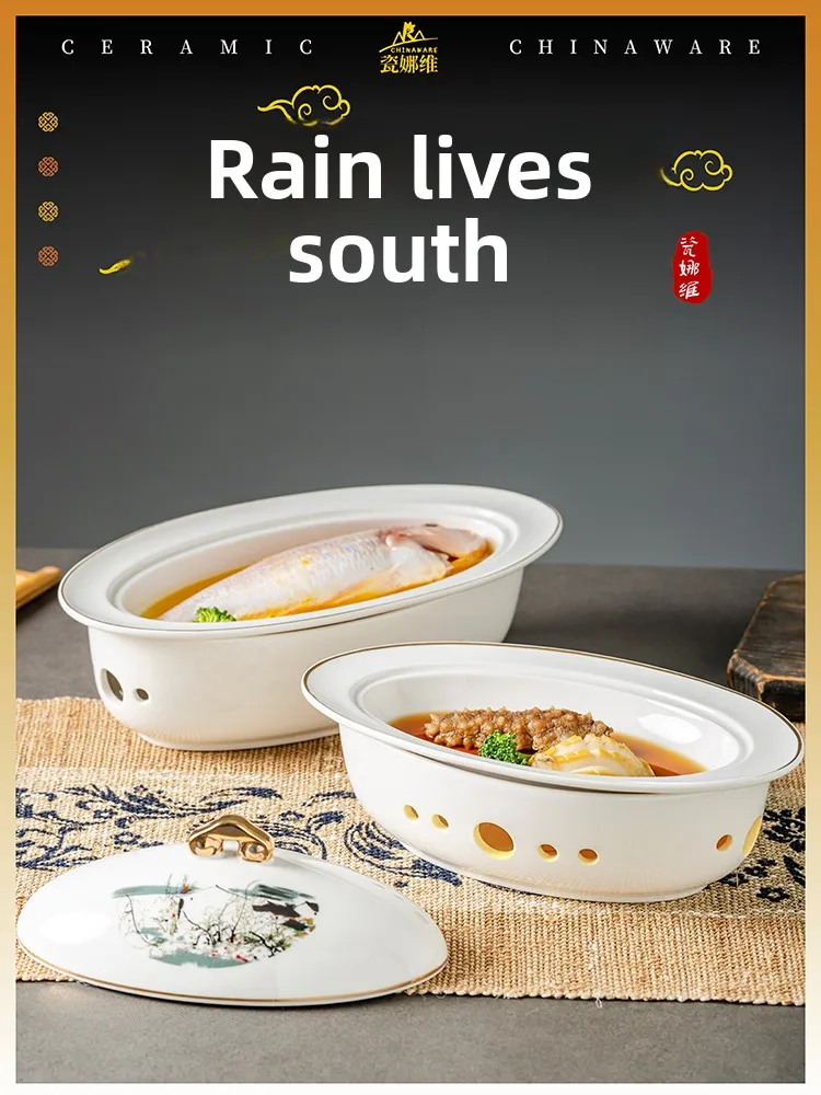 

Китайская фарфоровая тарелка с крышкой для отеля, для подачи супов, морских огурцов, с подогревом, для взрослых, 925