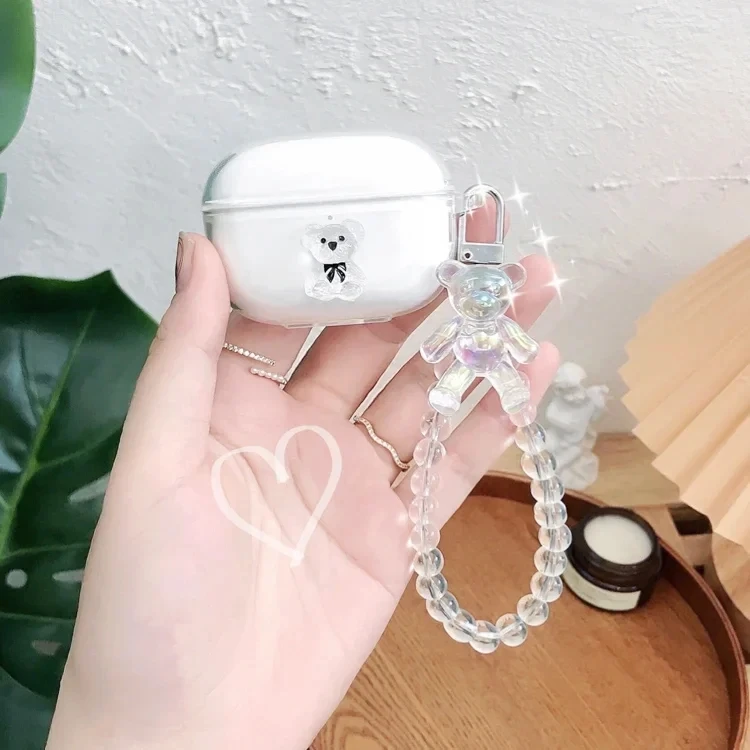 For Realme Buds T100 Case Cute Bear Pearl Pendant Earphone Cover Transparent Silicone Cover Fudnas For Realme T100