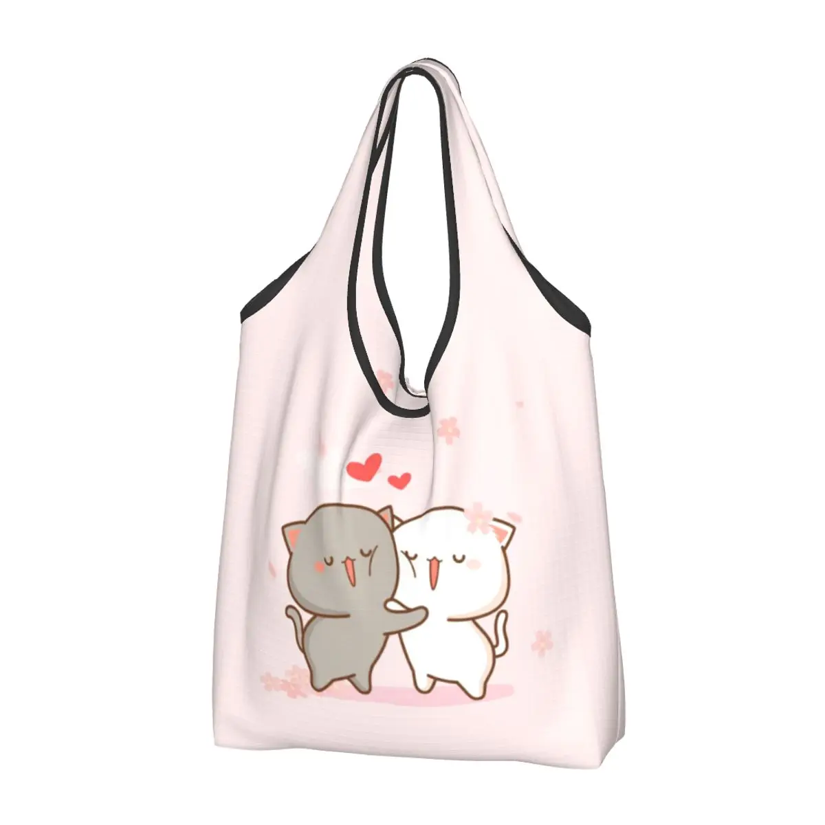 Custom Cute Mochi Peach And Goma Cat Grocery Tote Shopping Bag Women Cute Shoulder Shopper Bags Large Capacity Handbags