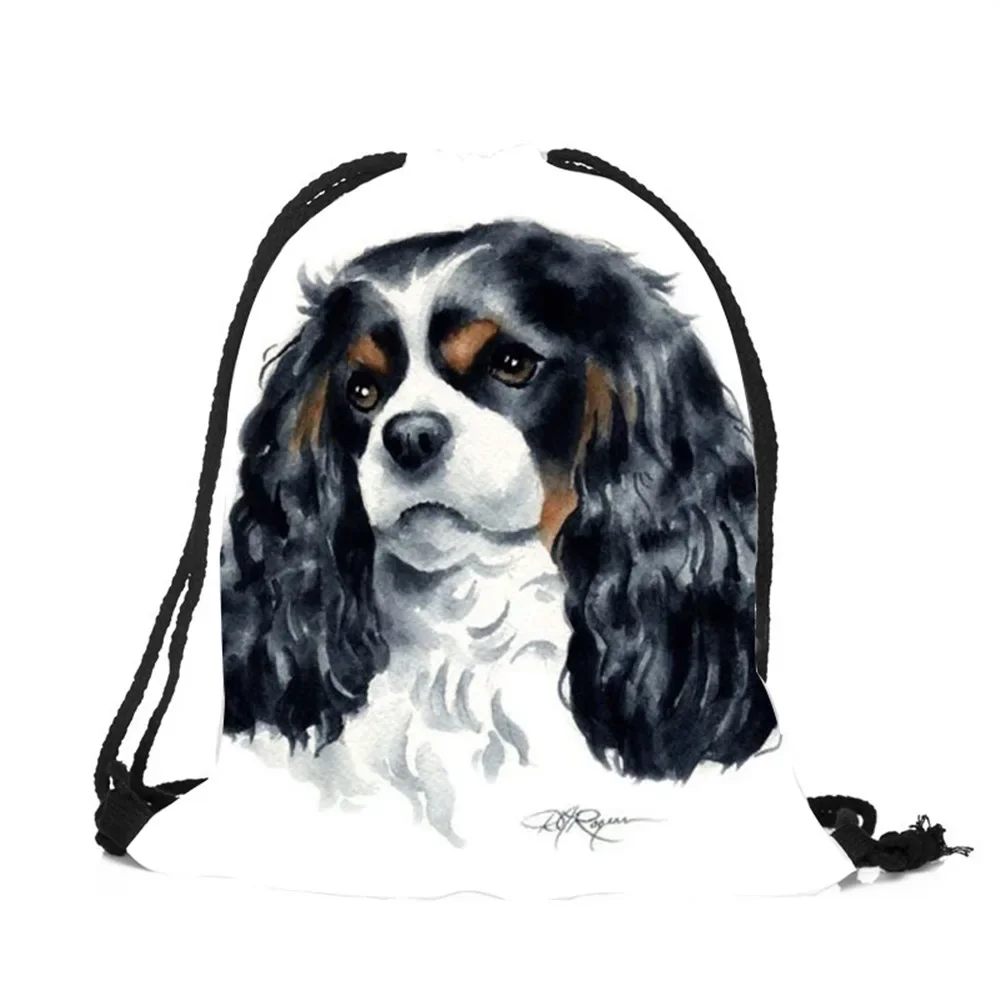 Mochila Unisex con estampado 3D de perro Charles Spaniel, bolsa de poliéster con cordón, duradera, de gran calidad, para regalo, 2018