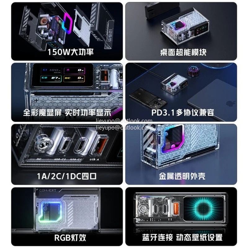 Fast Charger Adapter RGB Light Effect 4 Port Charging Station DAO 150W GaN Charger Super Edition