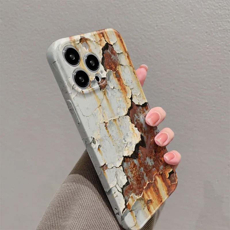 Phone Case For iPhone 17 16 15 14 13 12 11 Pro Max Air 16e 7 8 Plus XS Max X XR Rusty Metal Cracked Paint Hard PC Bumper Cover