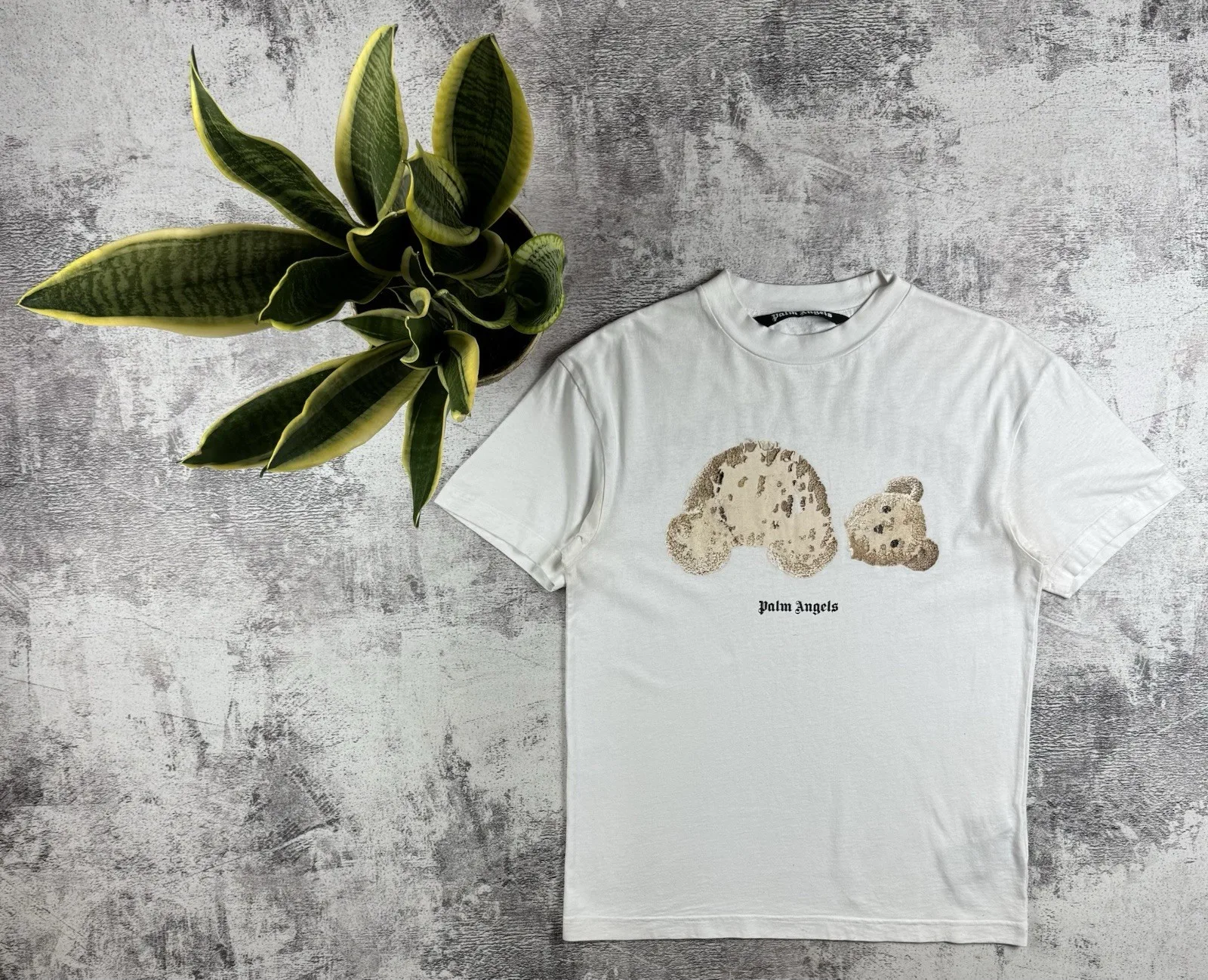 Palm Angles Kill Teddy Bear Print Authentisches weißes Herren-T-Shirt in Größe S