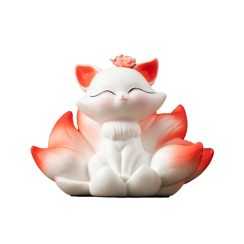 

Creative and cute ceramic nine-tailed fox ornaments, home office crafts
