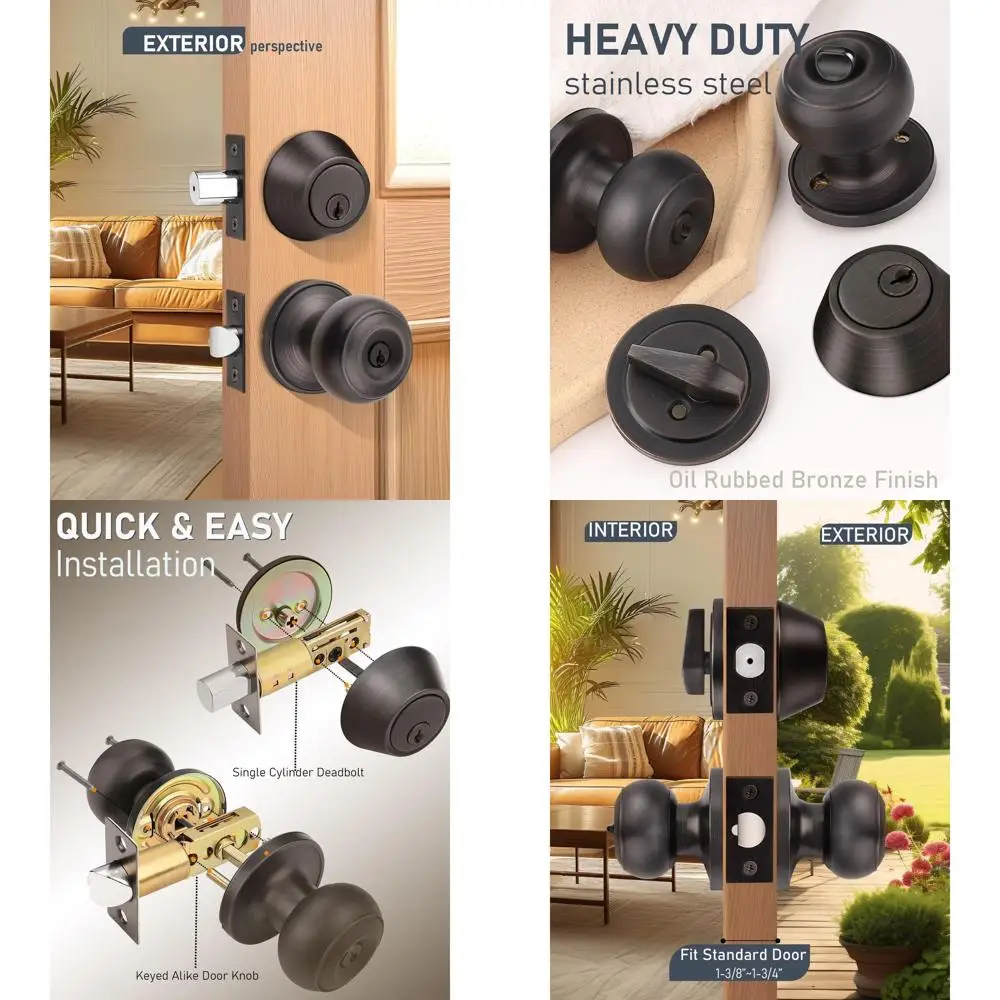 

Oil Rubbed Bronze Alike Keyed Entry Door Knob and Deadbolt Set, Single Cylinder Lock for Home and Office Doors