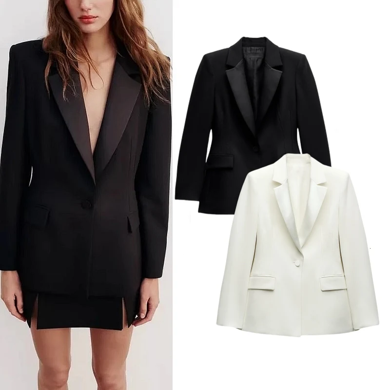 Elegant One-Button Suit Jacket Women's New Style High Quality Dress Style Patchwork Suit Commute Casual Interview Business We...