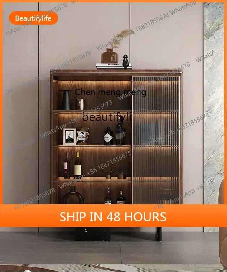 cn8350 LHY A  Black walnut wine cabinet light luxury high-end dining side cabinet living room wall storage glass display cabinet