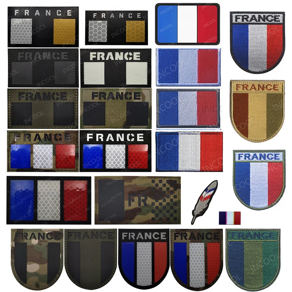 France French IR Infrared Reflective Flag Patch Embroidery FRA Appliqued PVC Rubber Flags Decorative Stickers For Clothing Cap